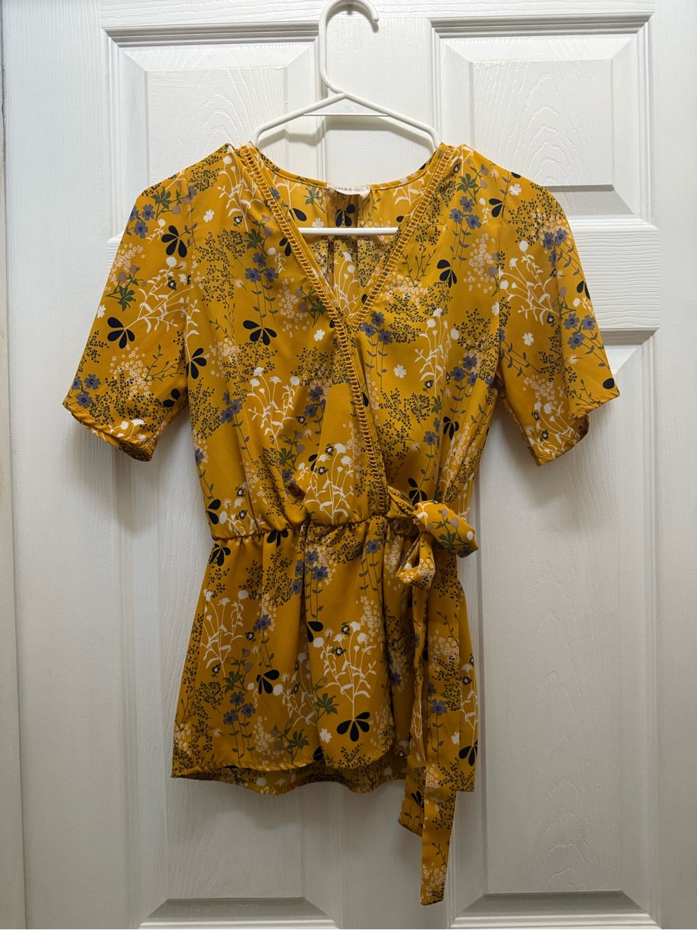 Sienna Sky Mustard Floral Wrap Tunic with Tie